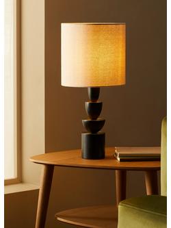 John Lewis Stacked Wooden Table Lamp - view 2, Black & Gold