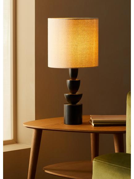 John Lewis Stacked Wooden Table Lamp - view 2, Black & Gold