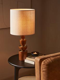 John Lewis Stacked Wooden Table Lamp - view 2, Walnut/Gold