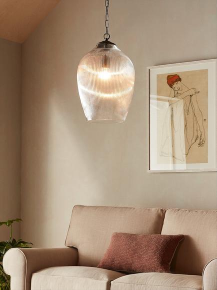 John Lewis Fulbrook Ribbed Glass Pendant Ceiling Light, Clear - view 2, Clear