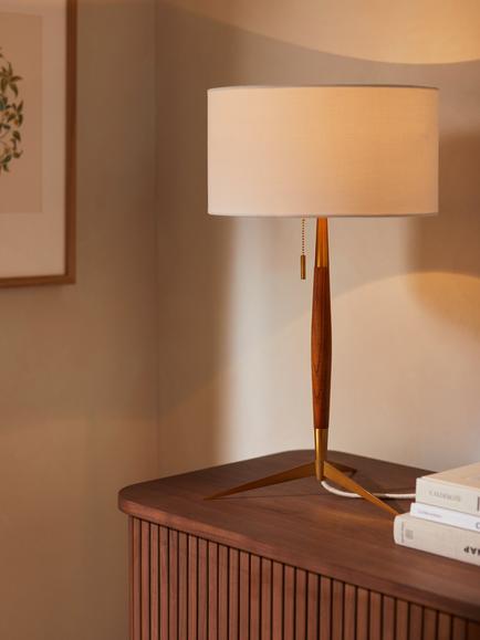 John Lewis Spindle Table Lamp, Walnut Stained Ash/Brass - view 2, Walnut/Brass