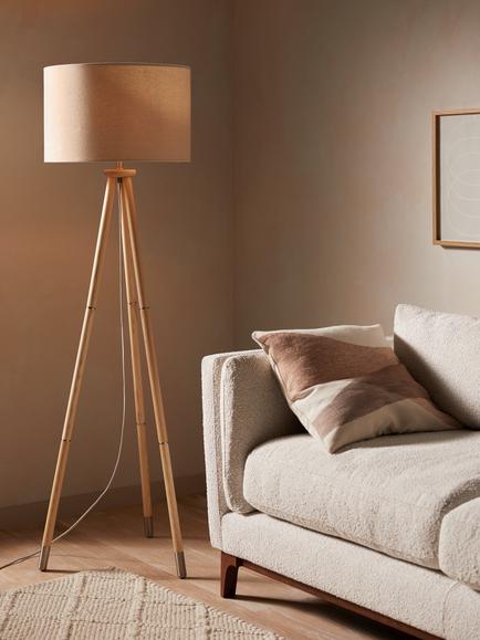 John Lewis Wooden Tripod Floor Lamp - view 2, Natural