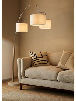 John Lewis Angus 3 Arm Arched Floor Lamp - view 2, Brushed Steel