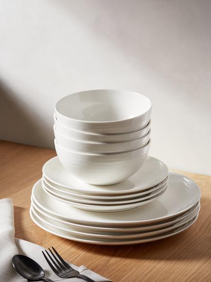 John Lewis Wave Fine China Dinnerware Set, 12 Piece - view 2, White
