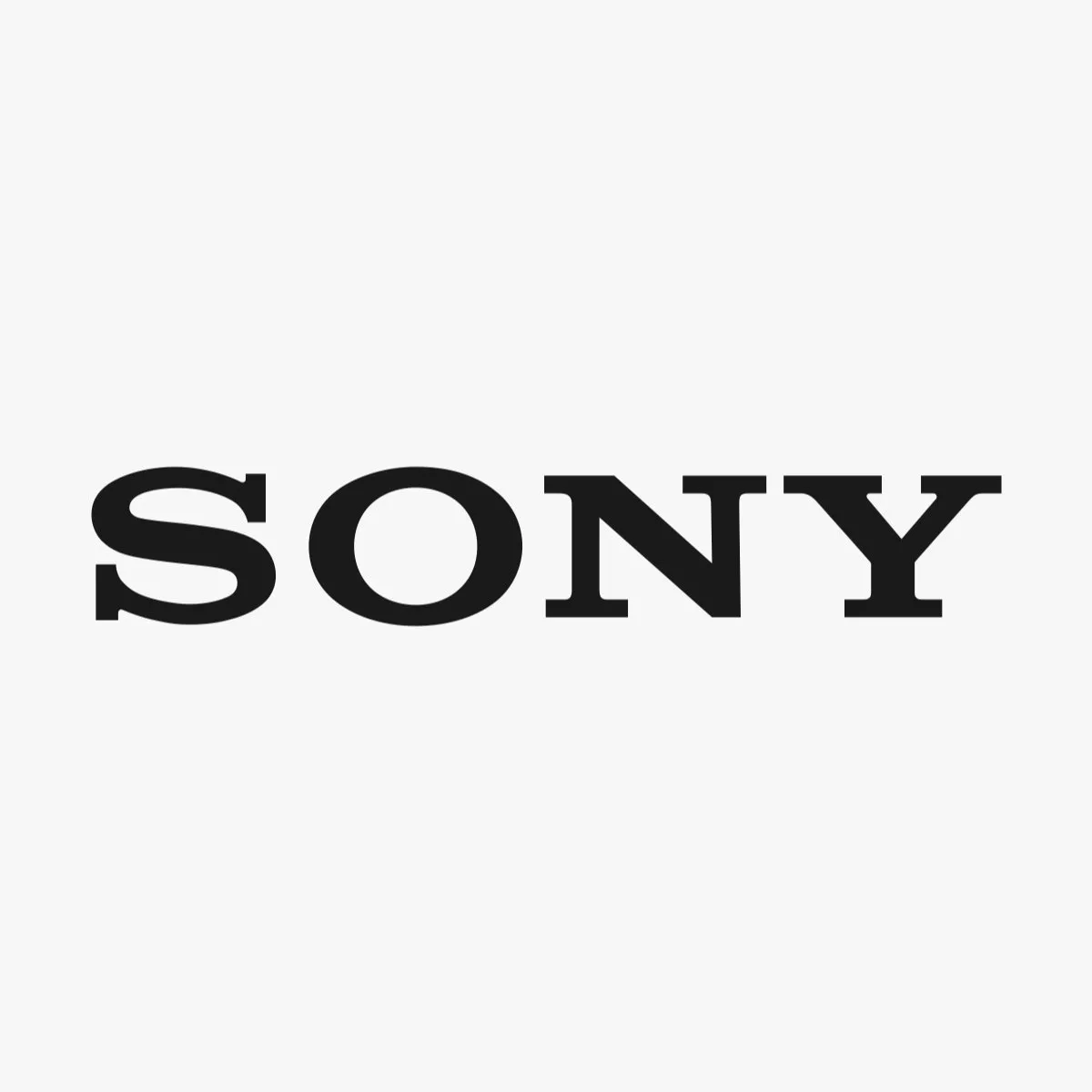 Sony logo in bold black lettering on a white background, brand identity graphic for electronics and entertainment company