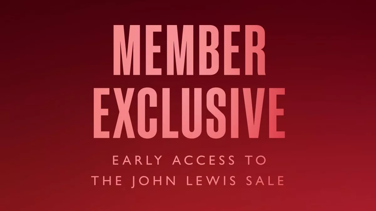 Member exclusive early access to the John Lewis sale promotional banner on deep red background with bold text