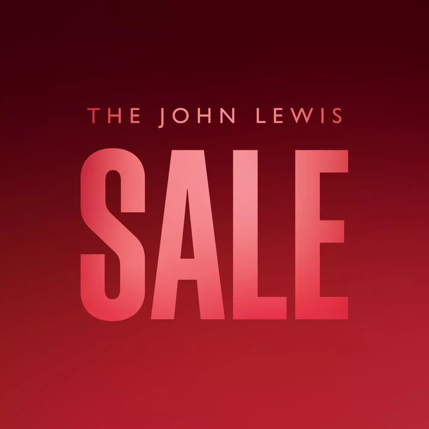 The John Lewis sale banner with large pink SALE text on a red gradient background, retail promotion graphic