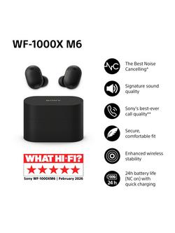 Sony WF-1000XM6 Noise Cancelling True Wireless Bluetooth Sweat & Weather-Resistant In-Ear Headphones with Mic/Remote - view 2, Black