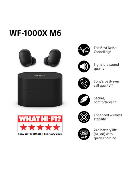 Sony WF-1000XM6 Noise Cancelling True Wireless Bluetooth Sweat & Weather-Resistant In-Ear Headphones with Mic/Remote - view 2, Black