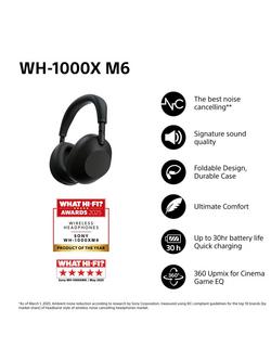 Sony WH-1000XM6 Noise Cancelling Wireless Bluetooth High Resolution Audio Over-Ear Headphones with Mic/Remote - view 2, Black