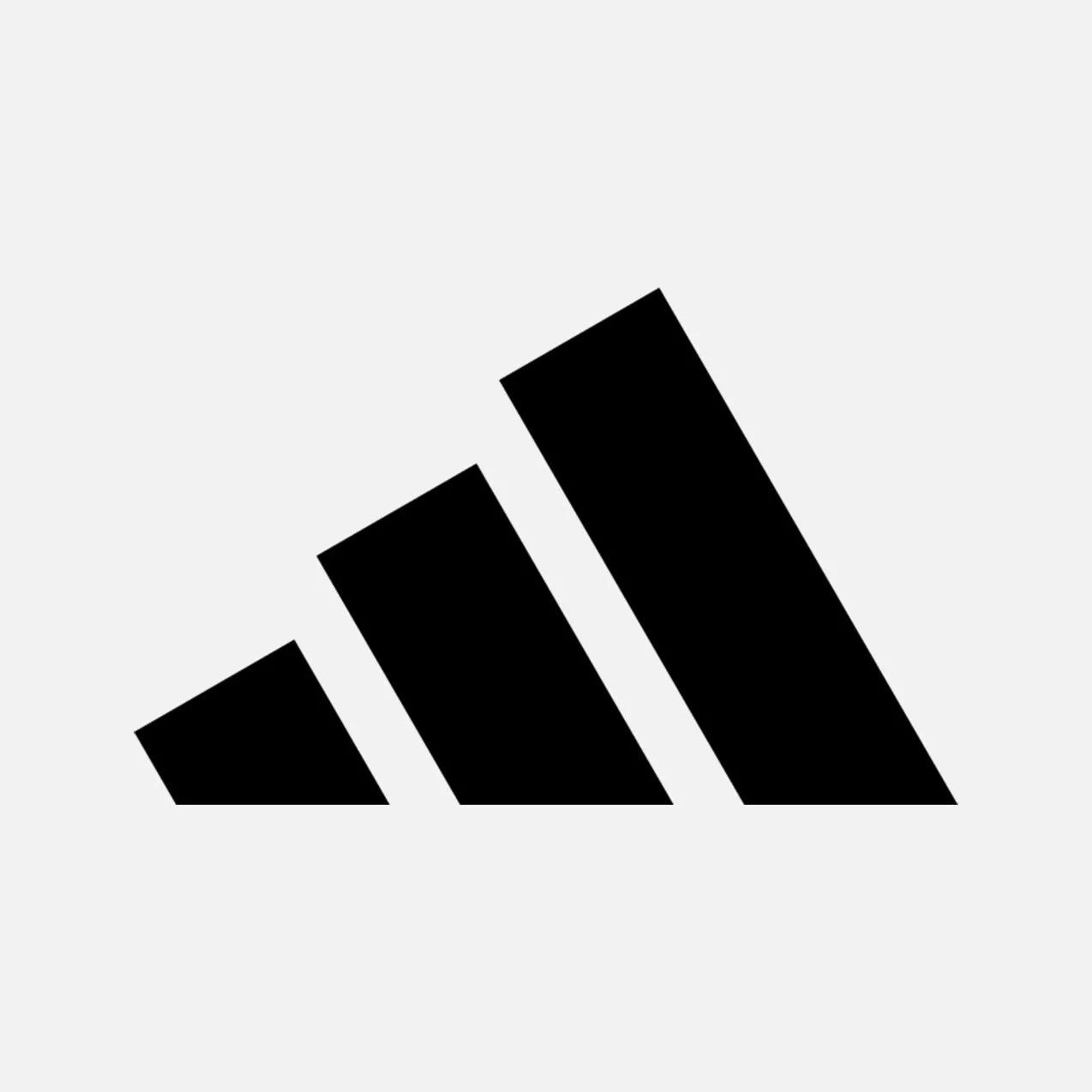 Black Adidas logo with three diagonal bars on a light background, minimalist brand mark for sportswear footwear