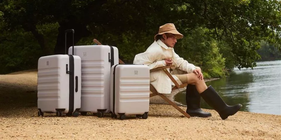 set of three antler brand grey suitcases