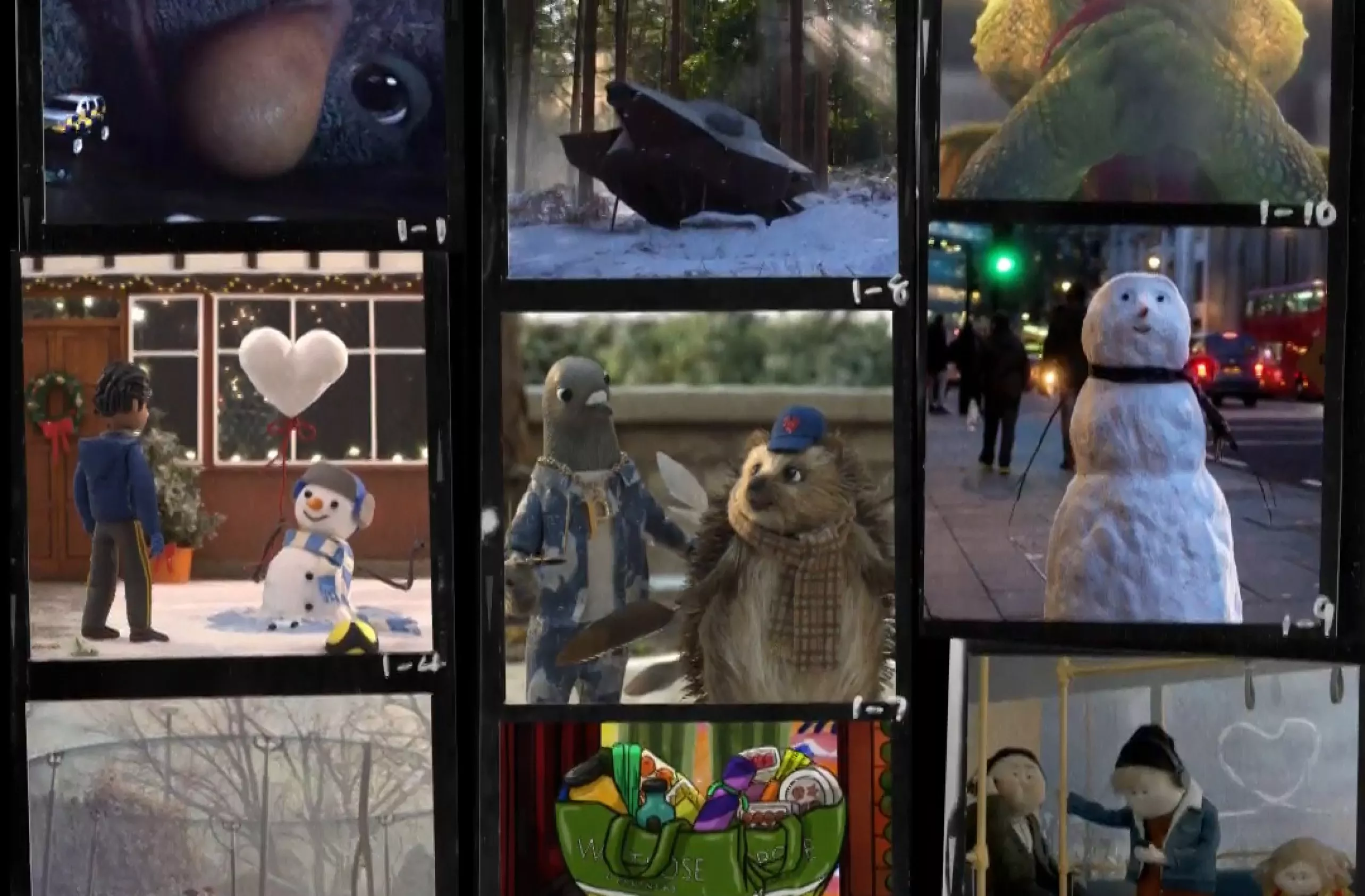 A collage of scenes from several John Lewis Christmas adverts over the years