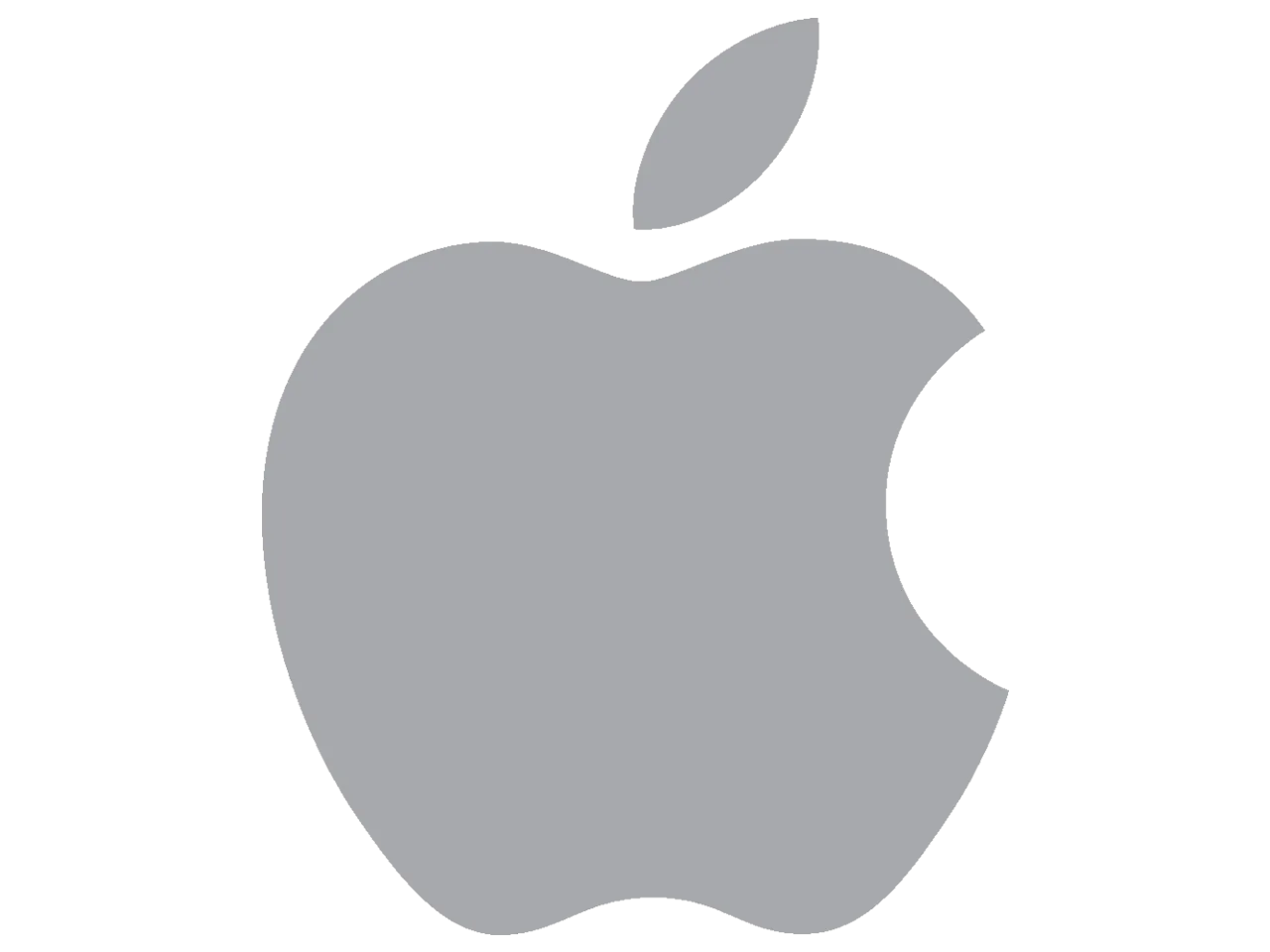 Grey Apple logo silhouette on transparent background, minimal tech icon image for Apple branding and design use