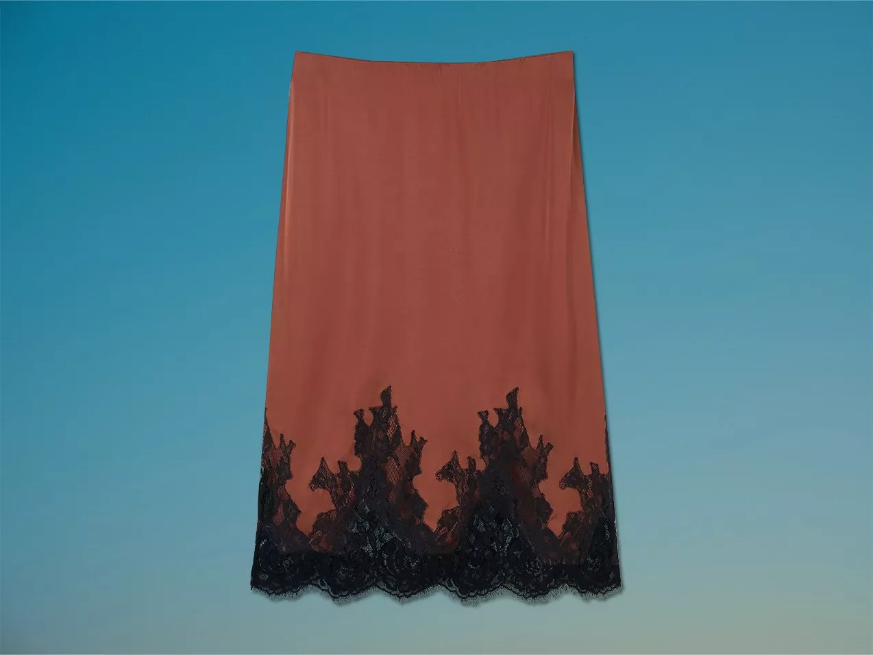 Whistles Lace Hem Satin Midi Skirt