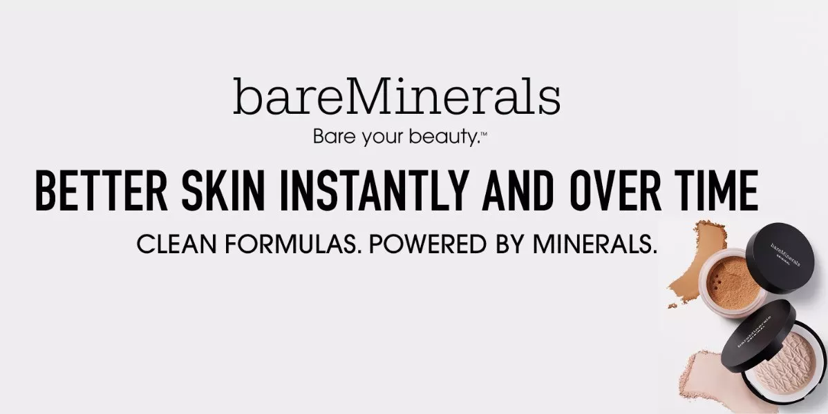 This is a banner for bareMinerals with makeup products