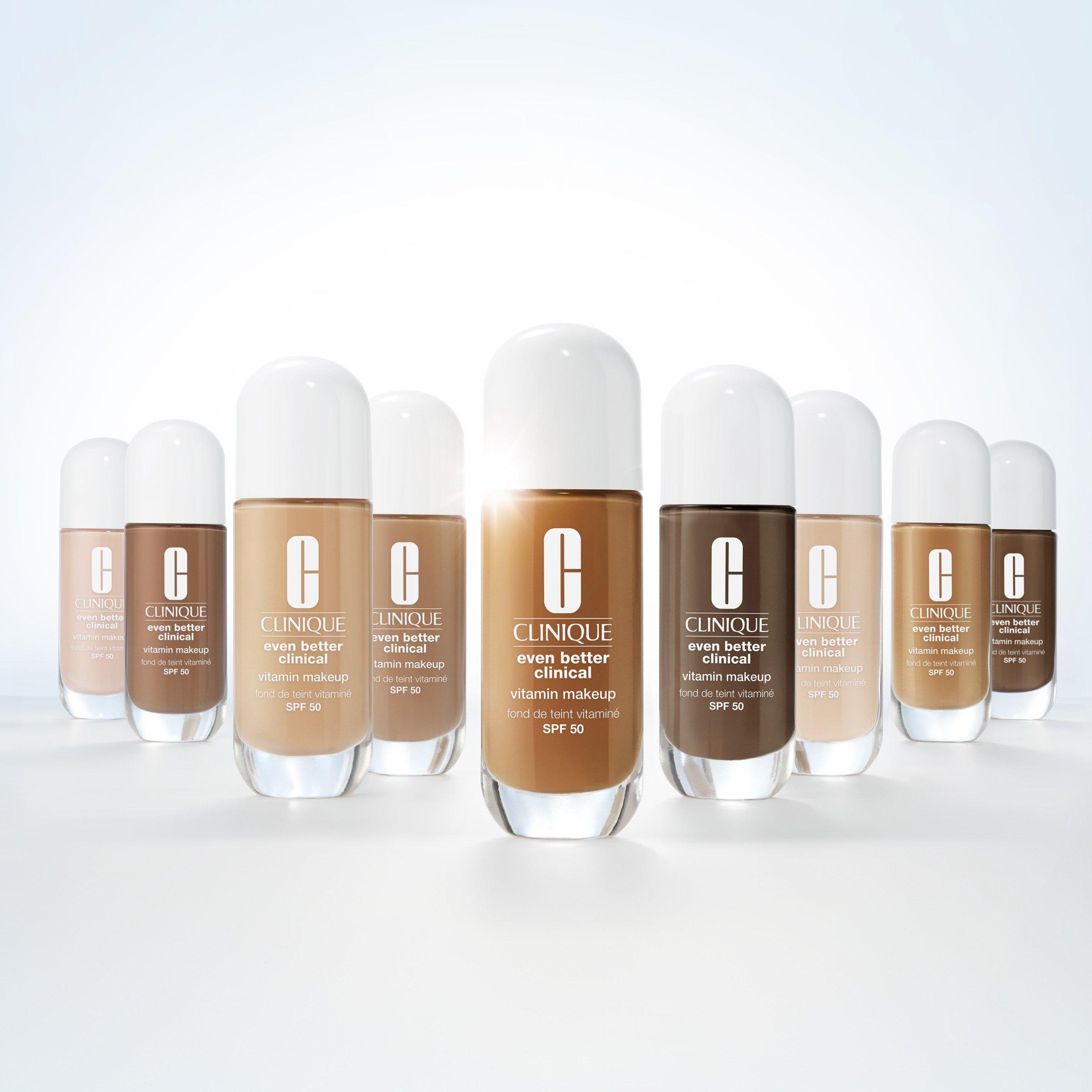 clarins different foundations all aligned up next to each other