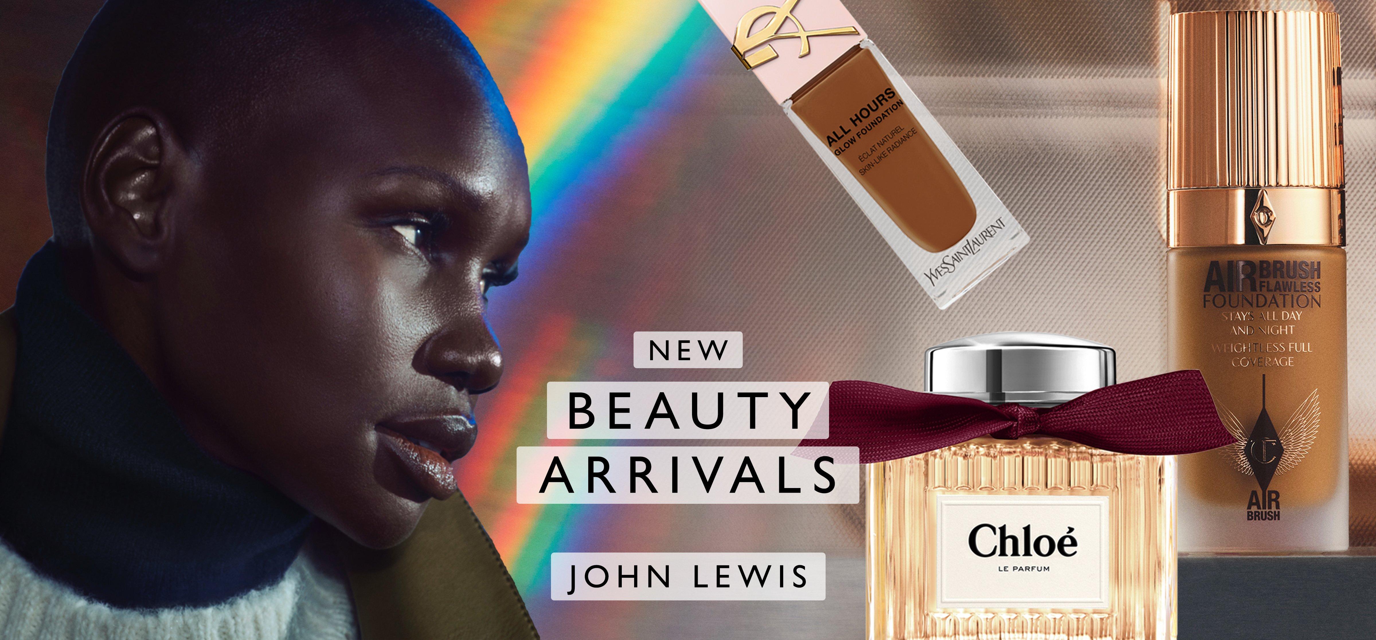 A collage of female model with new in beauty products