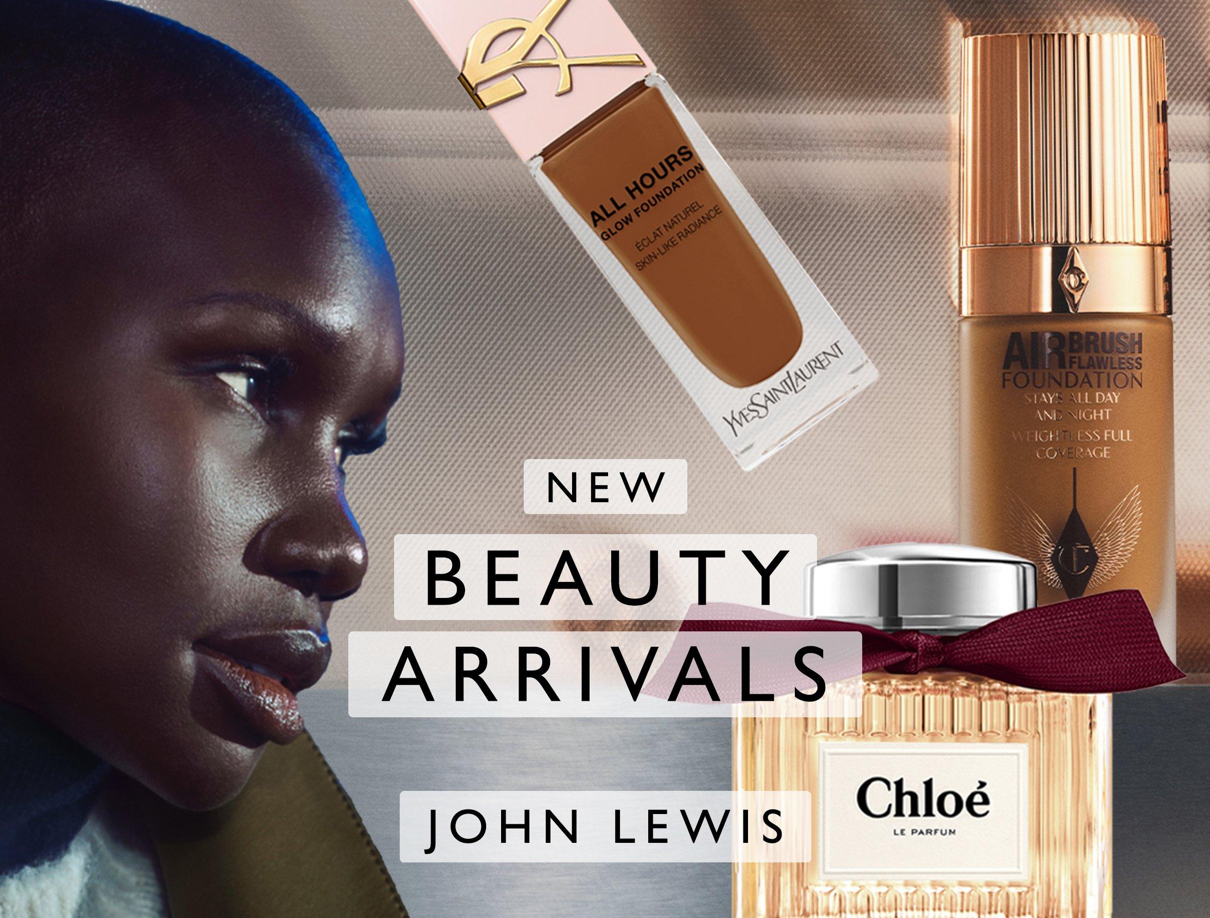 Collage of a model and the latest beauty products