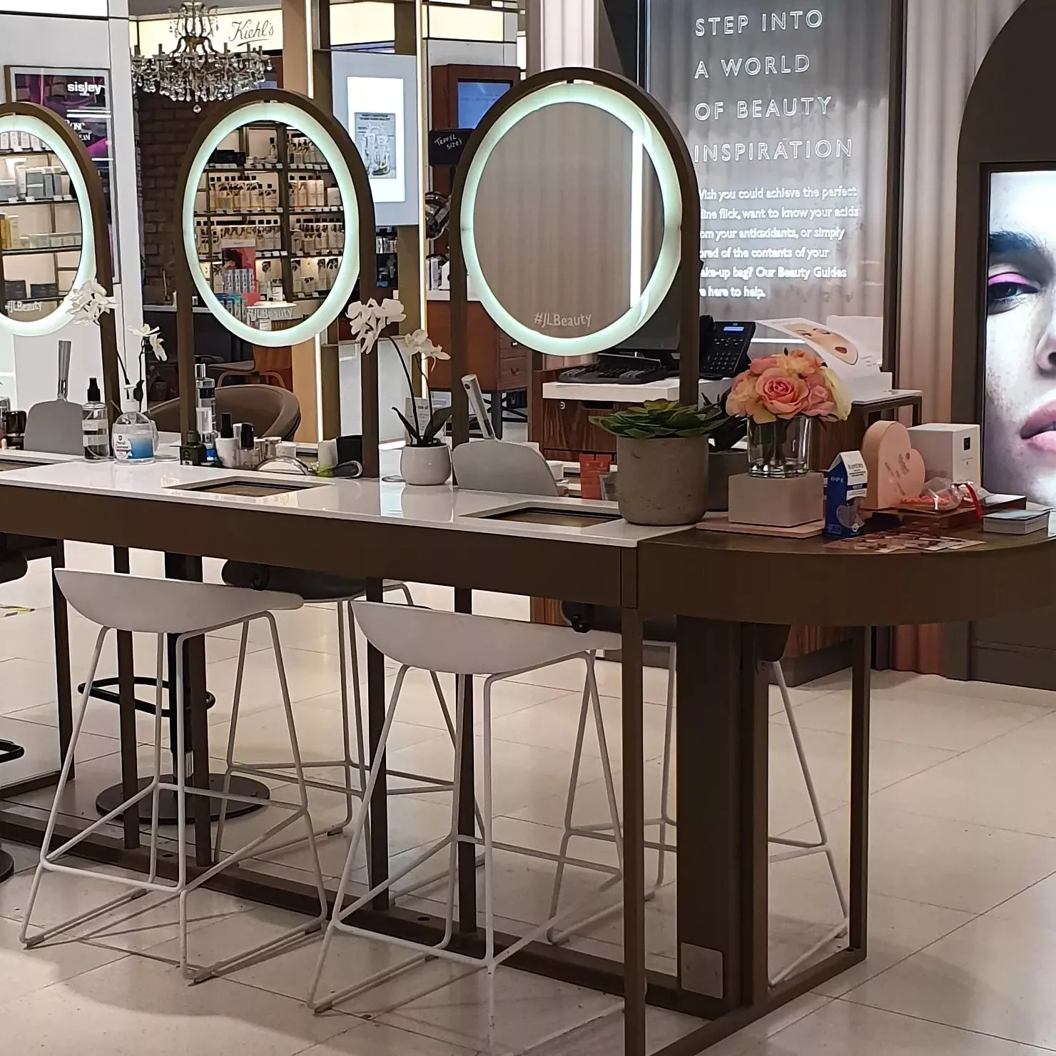 Beauty counter in a store
