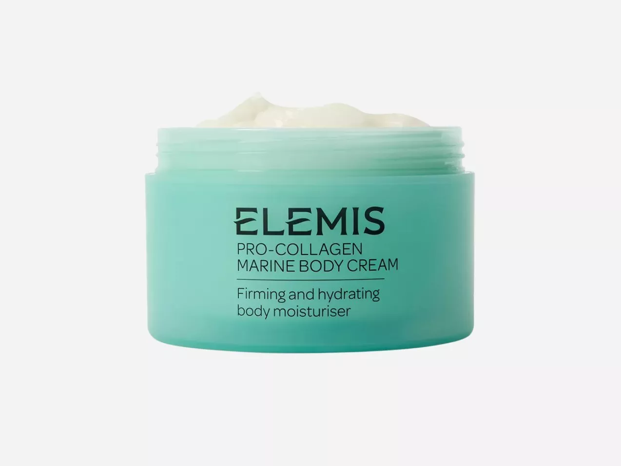 ELEMIS Pro-Collagen Marine Body Cream jar, firming and hydrating body moisturiser in turquoise pot