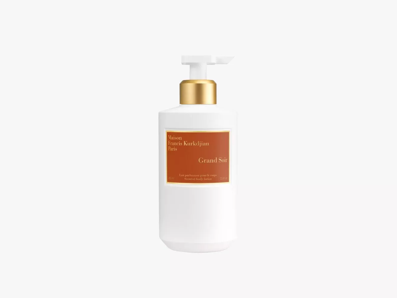 Maison Francis Kurkdjian Grand Soir scented body lotion pump bottle, white and gold