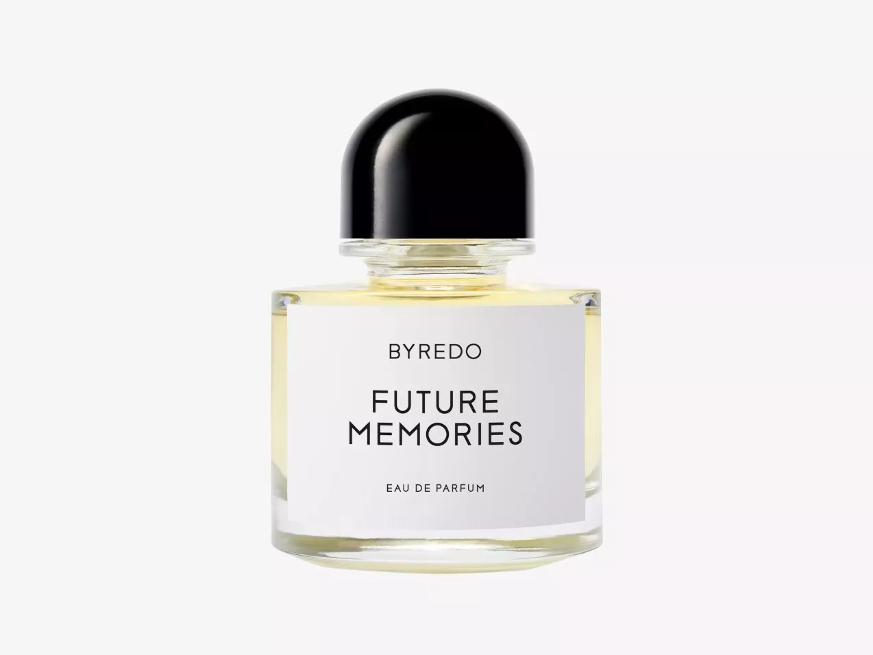 Byredo Future Memories eau de parfum bottle with black cap, minimalist label, on a clean white background