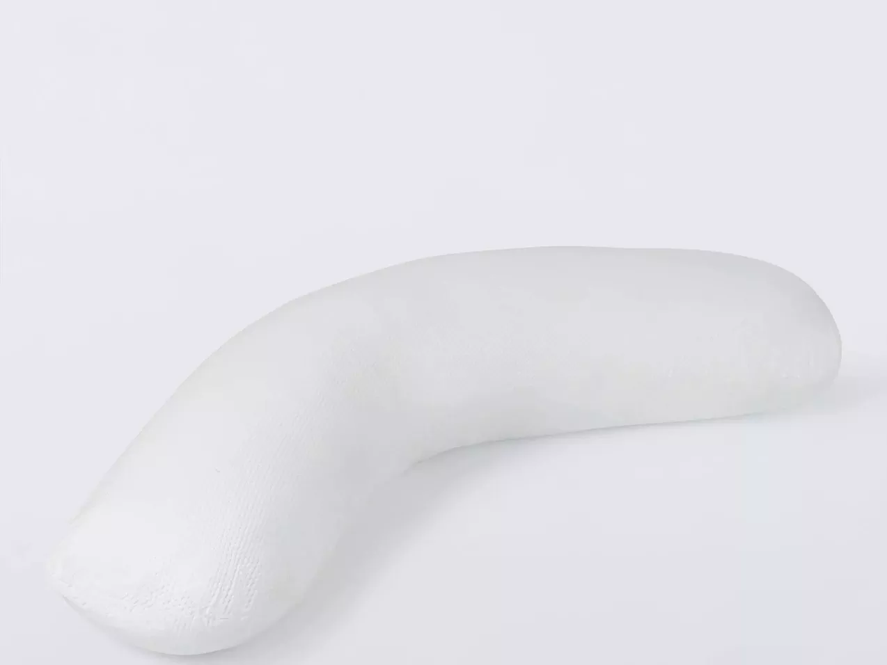 White U-shaped body pillow on a light background, supportive pregnancy and nursing pillow for side sleepers