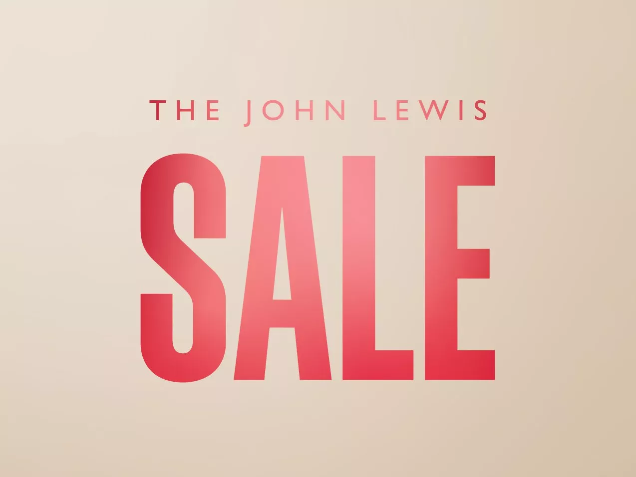 John Lewis sale banner with large pink SALE text on beige background, UK department store promotion
