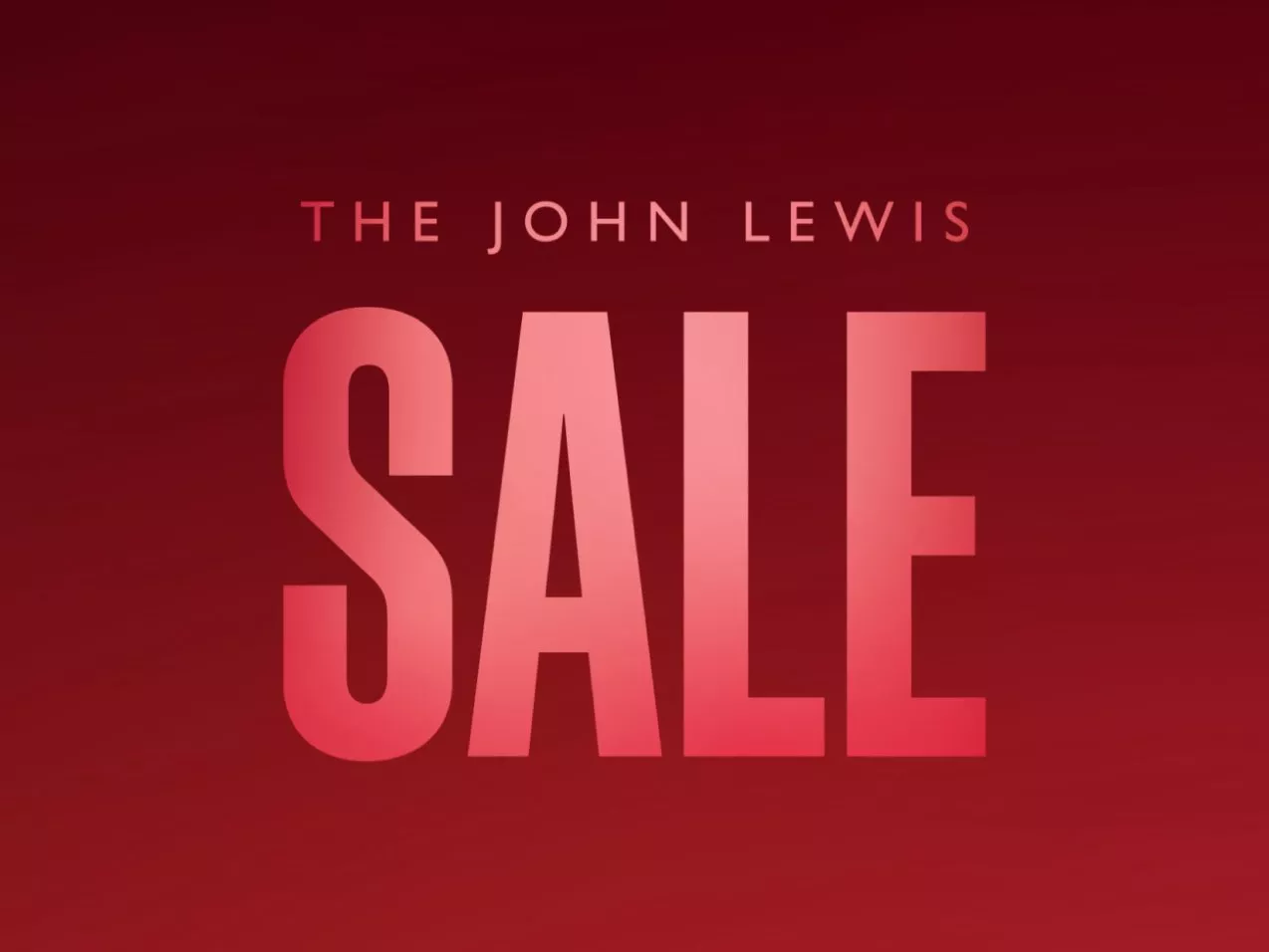 John Lewis sale banner with large pink SALE text on red background for UK retail promotion