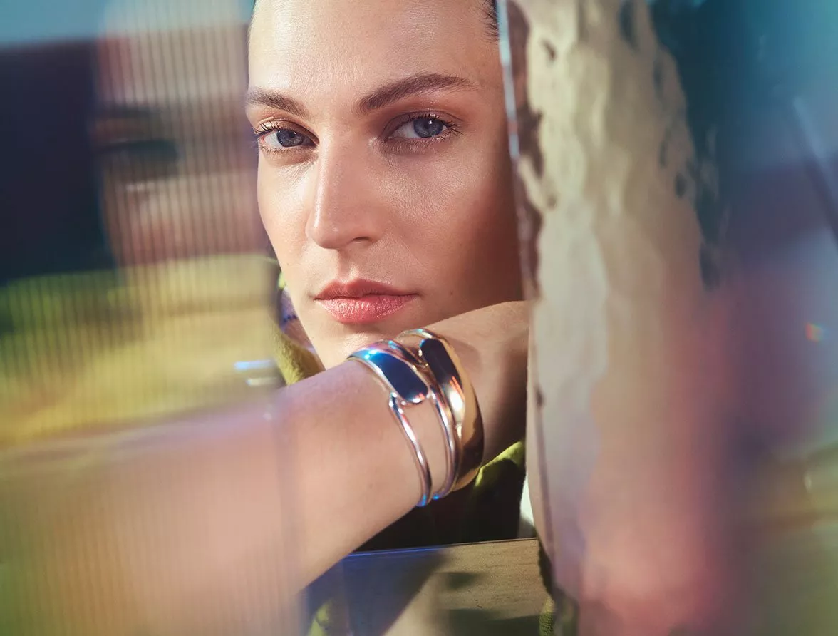 Close up of female model with flawless makeup and skin