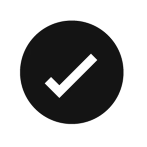 White tick in a black circle