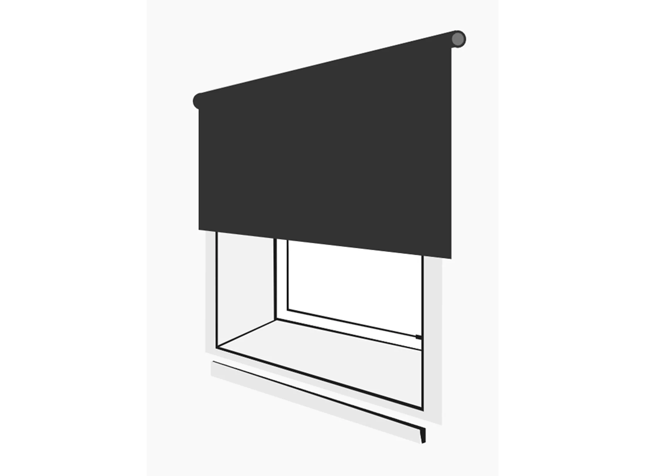 Black roller blind fitted to a window frame, shown half lowered, illustrating modern blackout window covering design