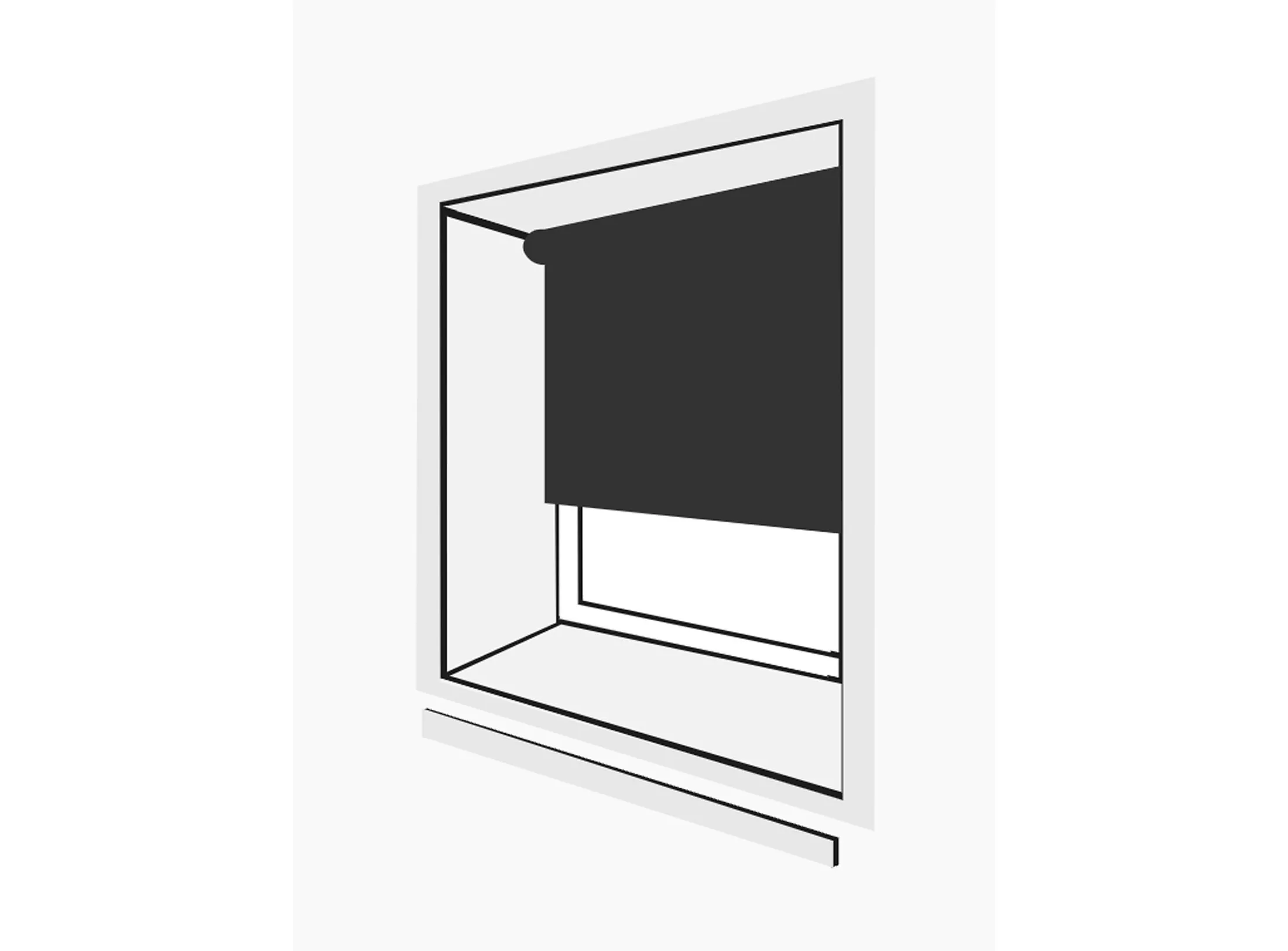 Black roller blind fitted inside a recessed window frame, showing room darkening window blind installation style