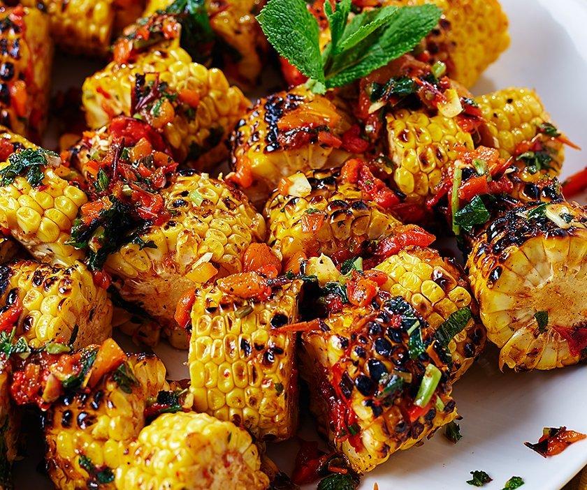 BARBECUED SWEETCORN WITH  SALSA DRESSING