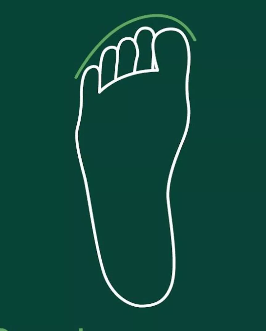 Foot icon showing a bunion on the big toe joint, minimalist white outline on dark green background