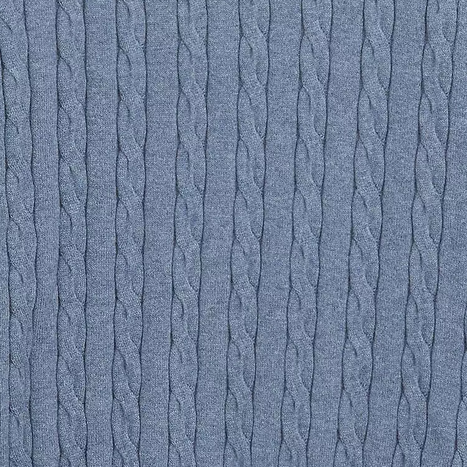 Blue cable knit fabric texture close-up with vertical braided pattern, cosy woollen jumper background for textiles