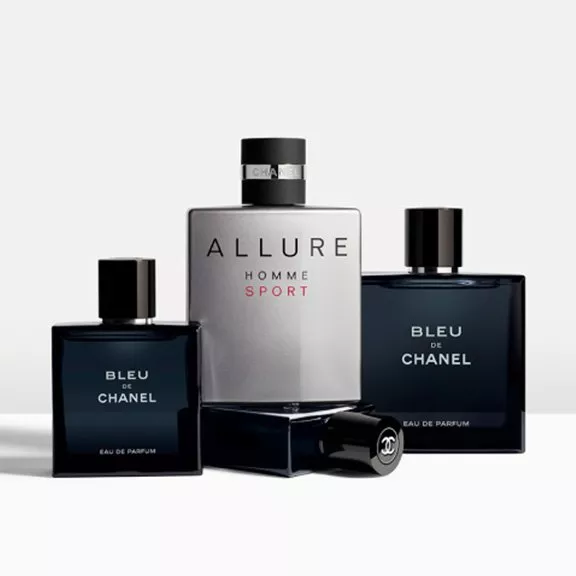 collection of chanel mens fragrance products
