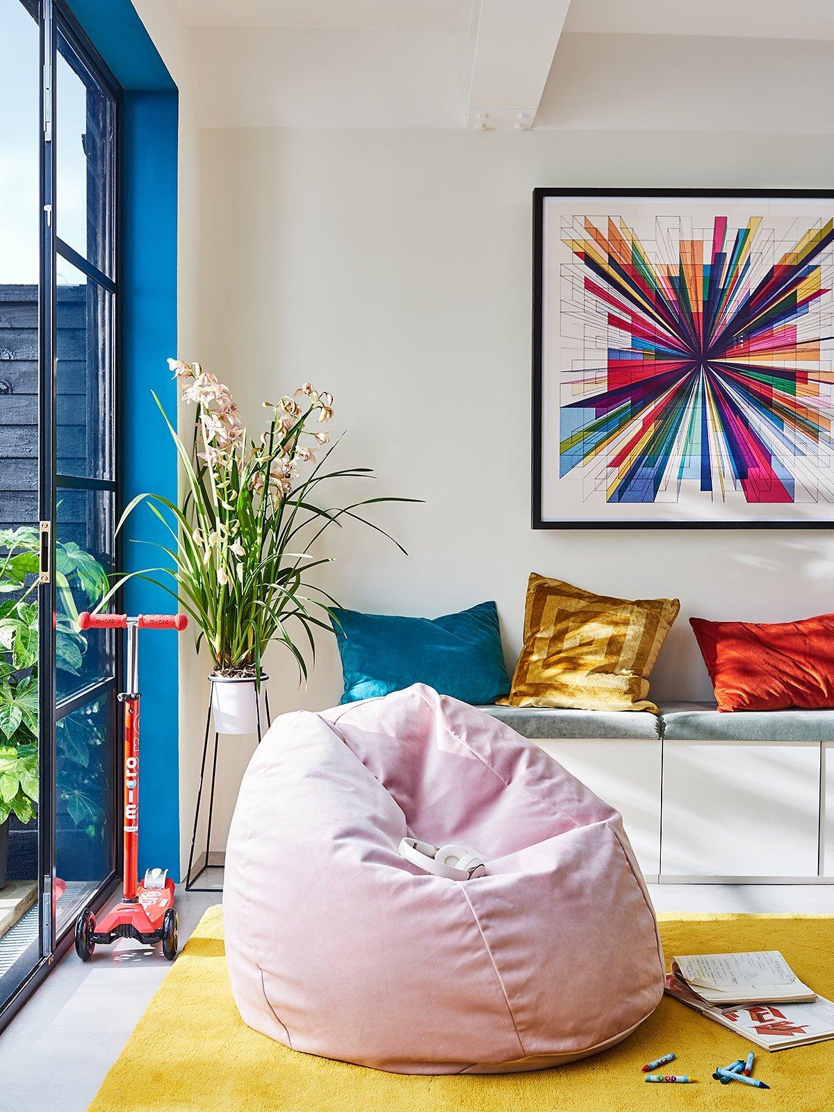 Contemporary Luxe - pink bean bag, play area