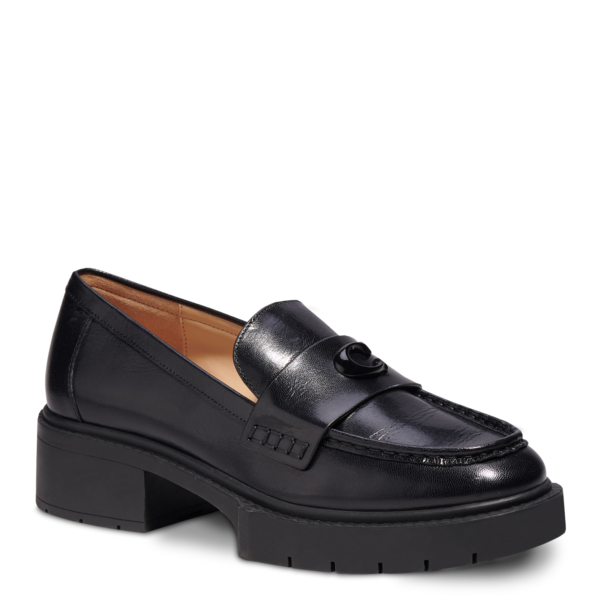 Coach Leah Leather Loafers, Black