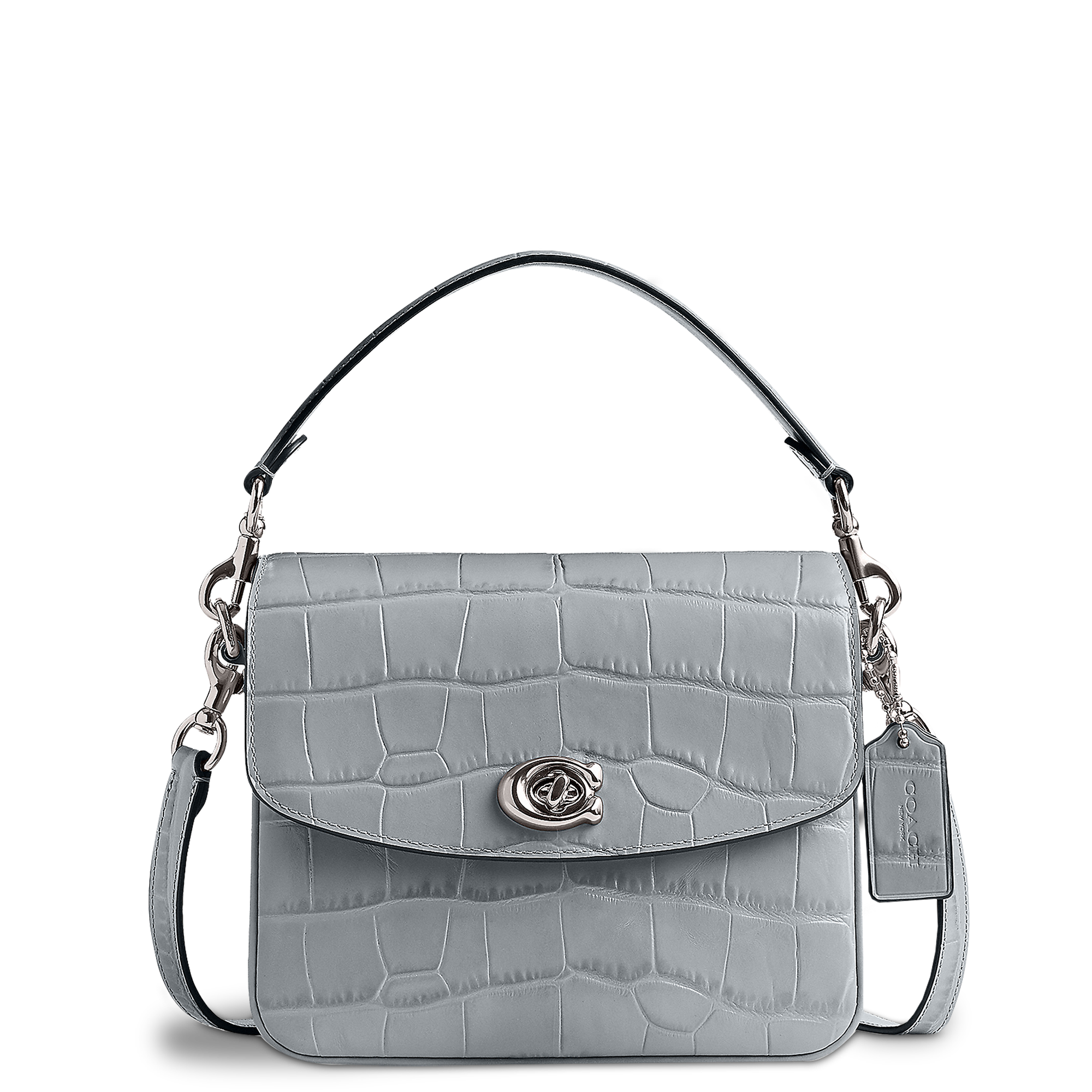 Coach Cassie 19 Crocodile Effect Leather Cross Body Bag, Grey Blue