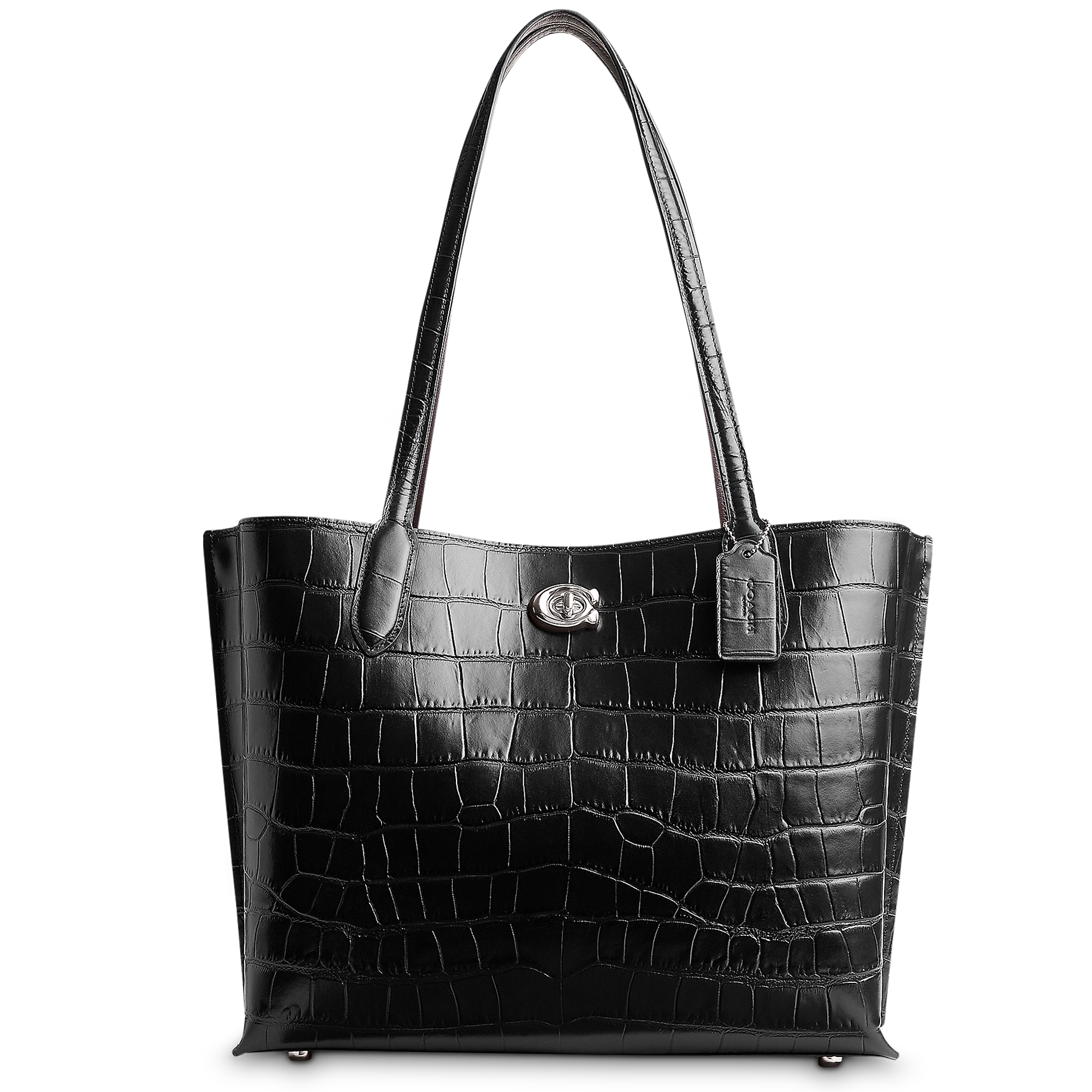 Coach Willow Croc Leather Tote Bag, Black