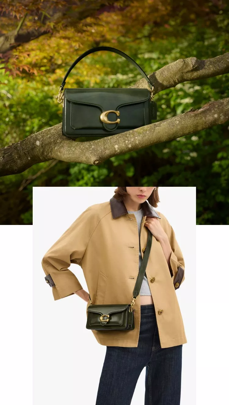 A Tabby Spazzalotao Leather Shoulder Bag sitting on a branch of a tree