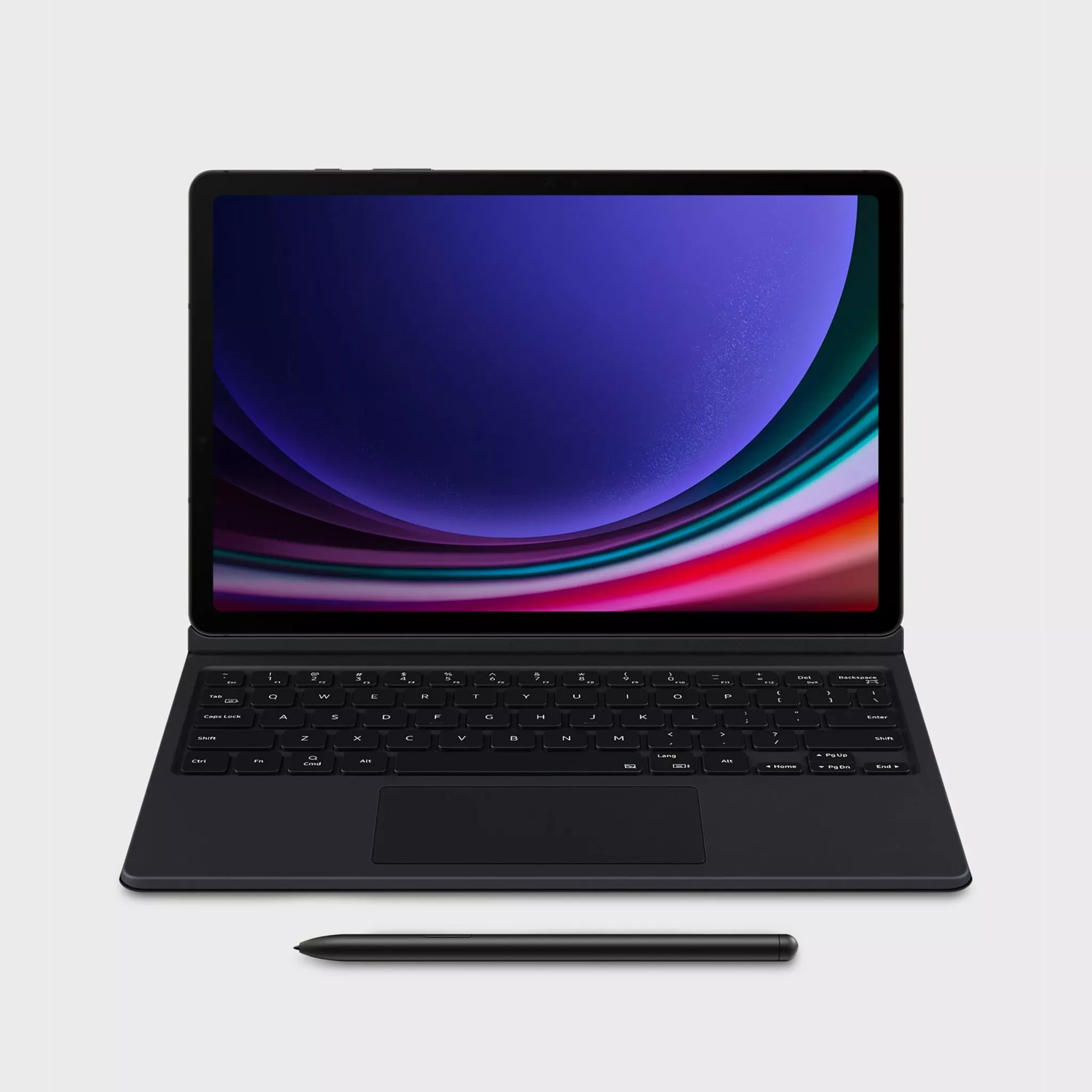 Black tablet with stylus and attachable keyboard