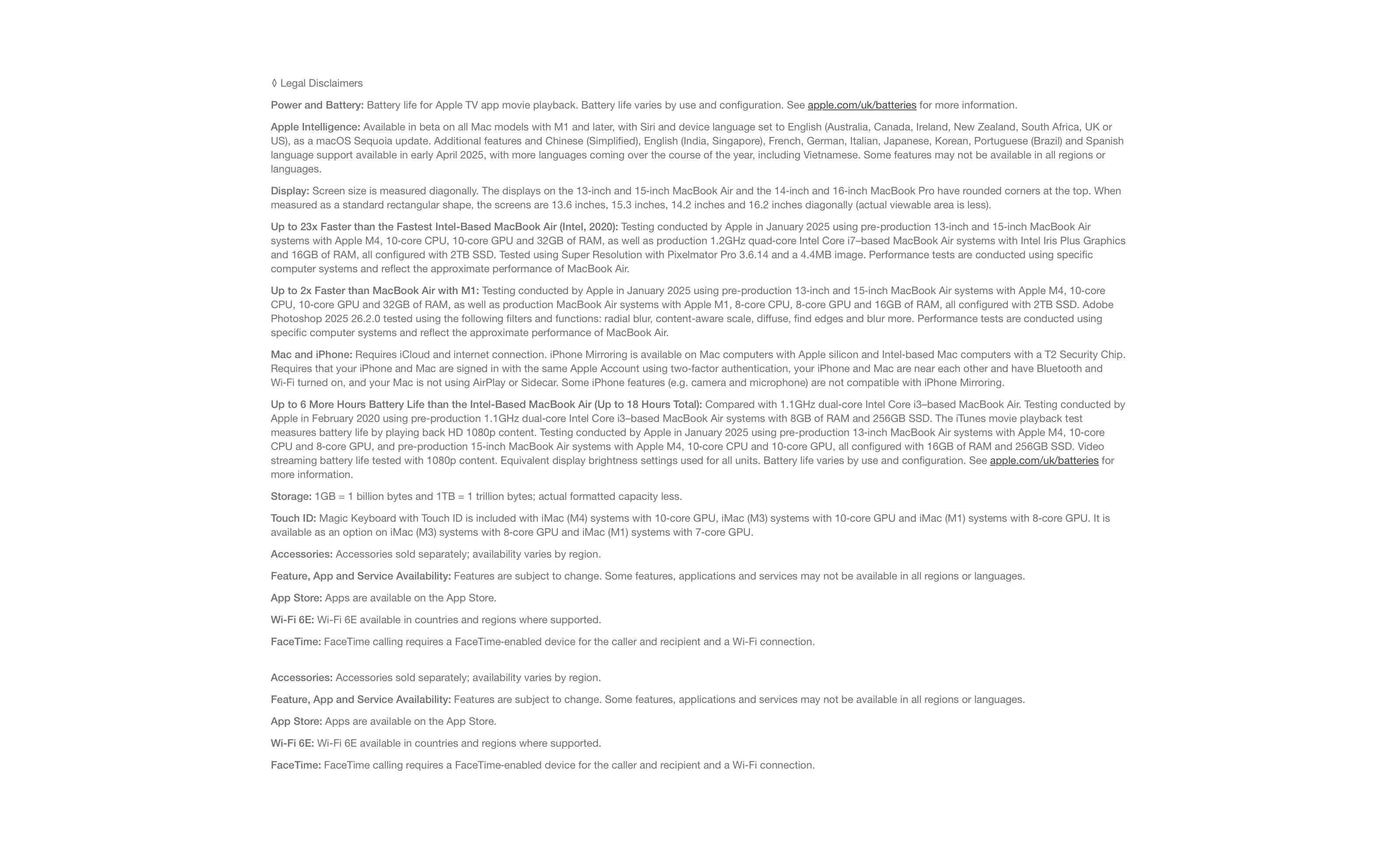 MacBook Air 2025 Legal Disclaimers