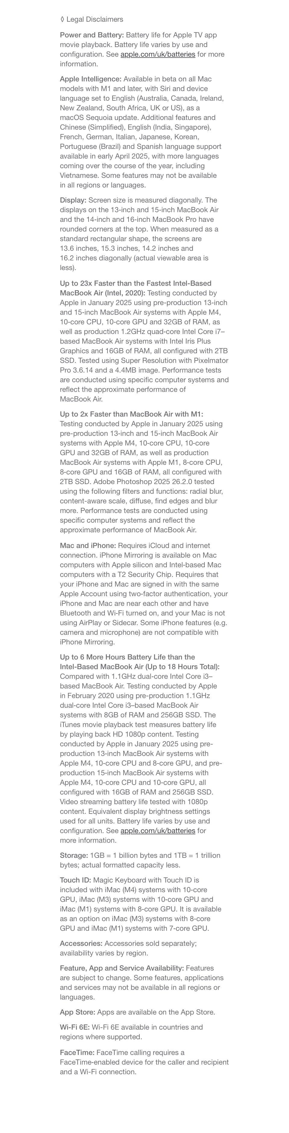 MacBook Air 2025 Legal Disclaimers