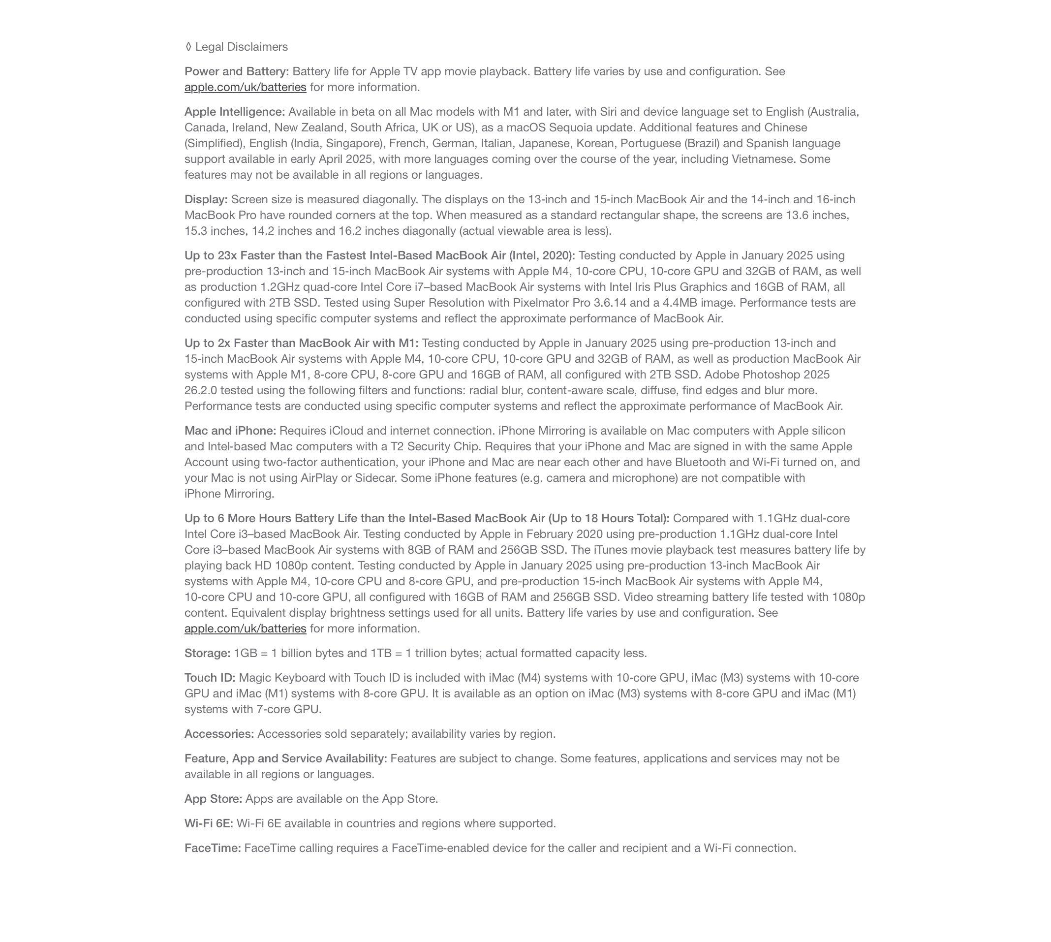 MacBook Air 2025 Legal Disclaimers