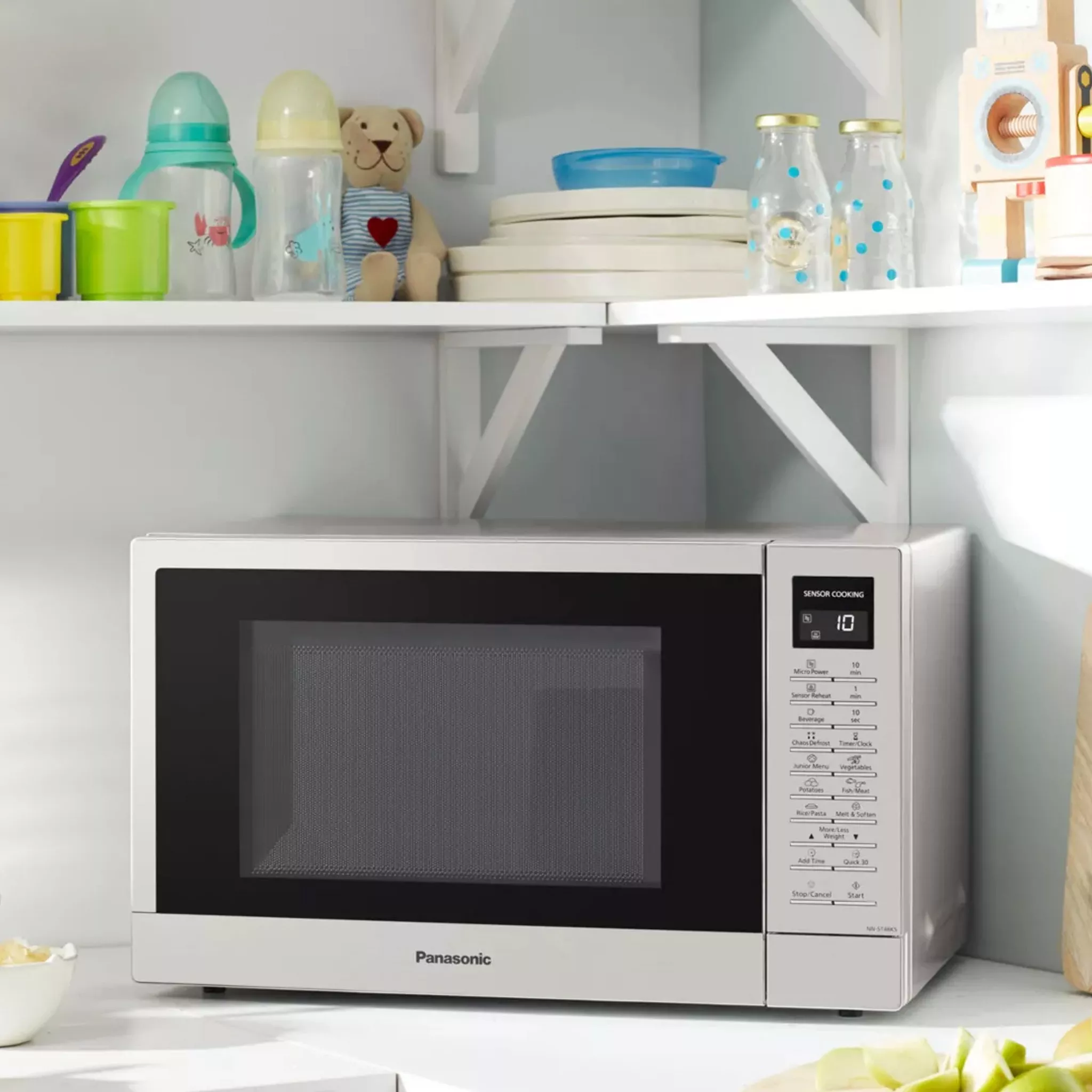 Microwave on a kitchen counter