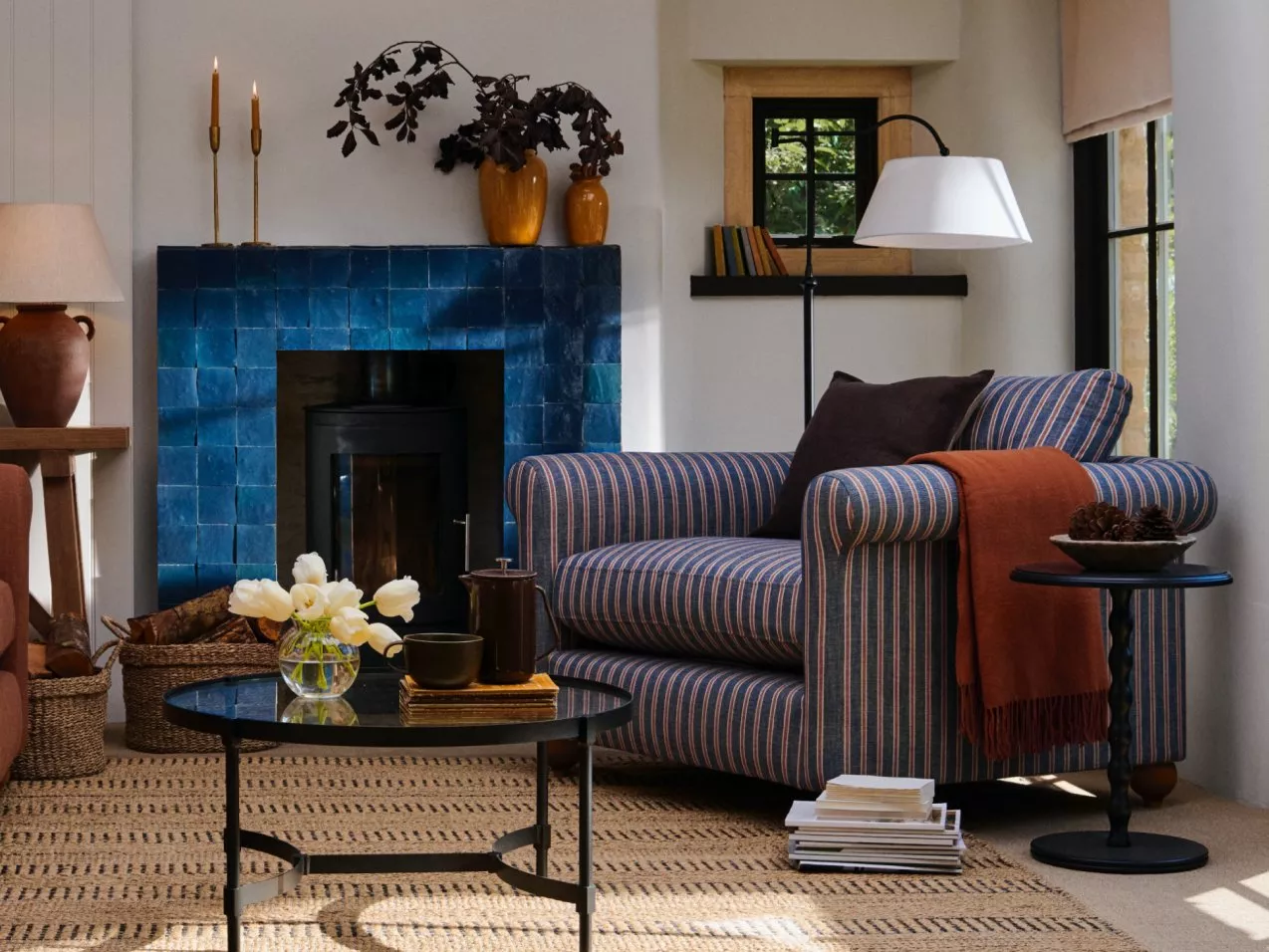 Living room with striped armchair 