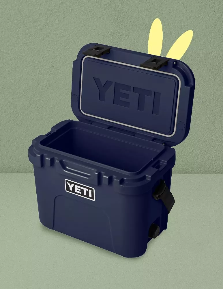 yeti bin with yellow bunny ears